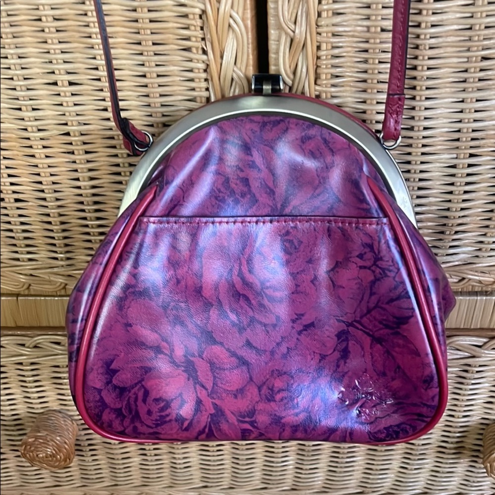Patricia Nash Red Crossbody Bag with Marbled Rose Leather Design